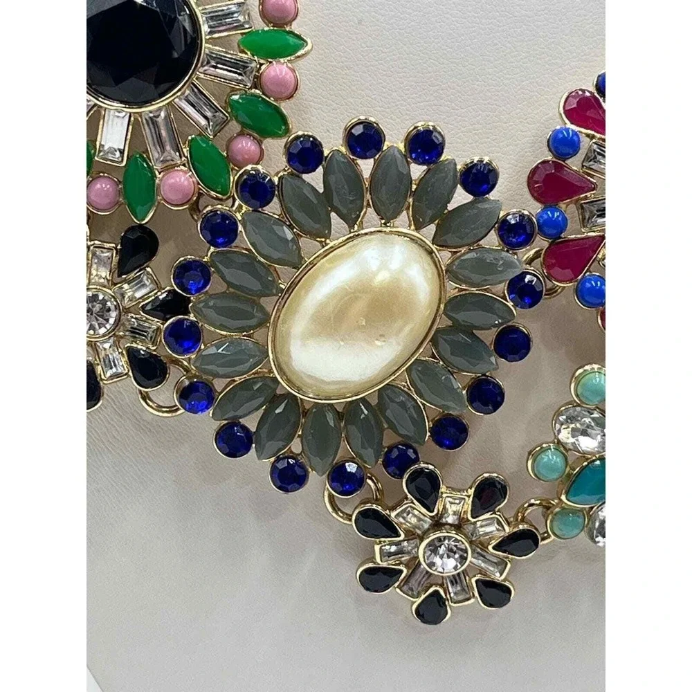 J. Crew Statement Brulee Starburst Runway Floral Gemstone Necklace Multi Color
